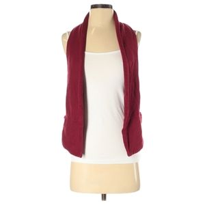 Monrow Cardigan Top Size XS Deep Red Open Waterfall Front Side Pockets Lagenlook